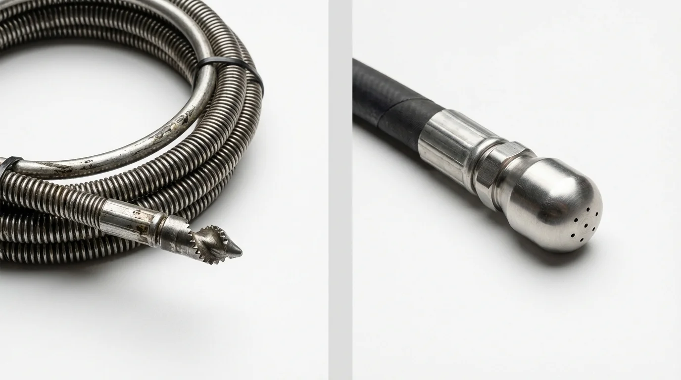 Drain snake cable and hydro jetting nozzle used for drain cleaning in Salmon, ID