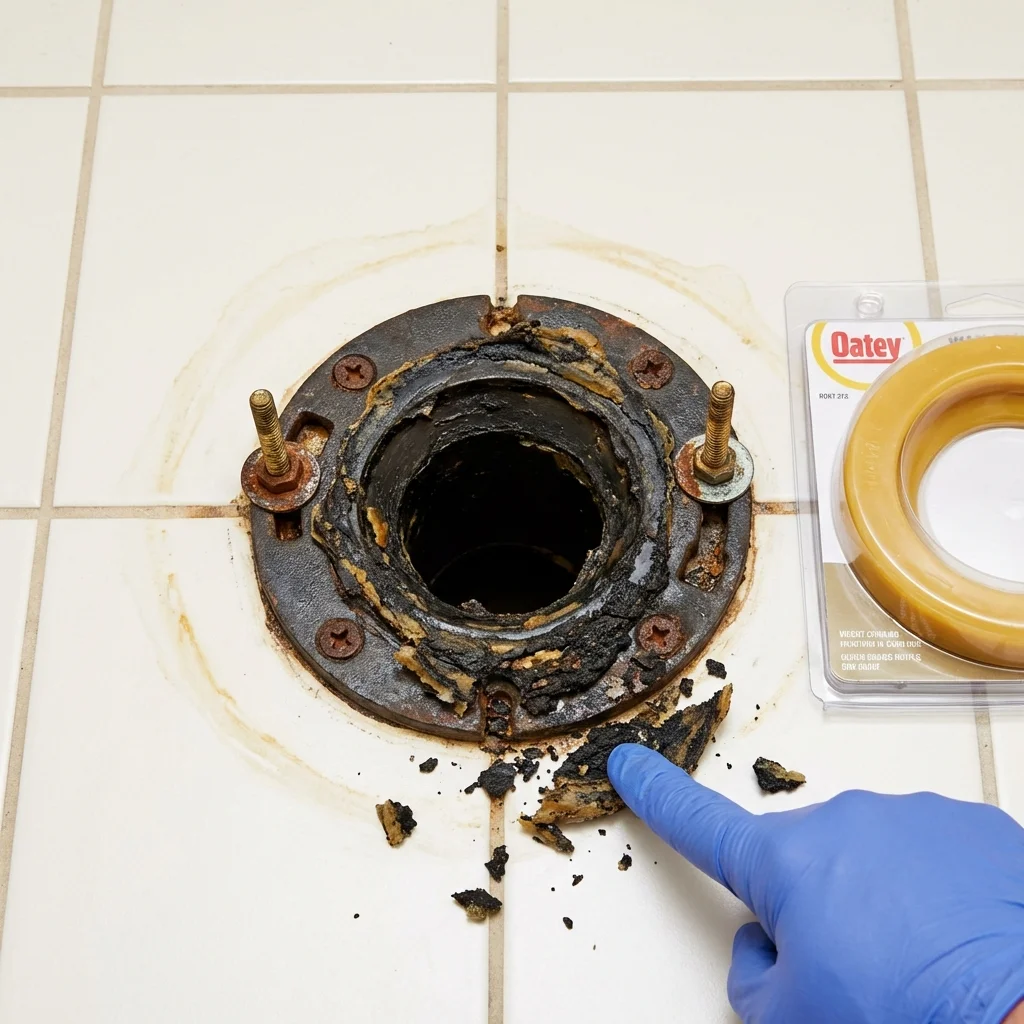 Failed wax ring showing water seepage at the base of a toilet in a Salmon, ID home