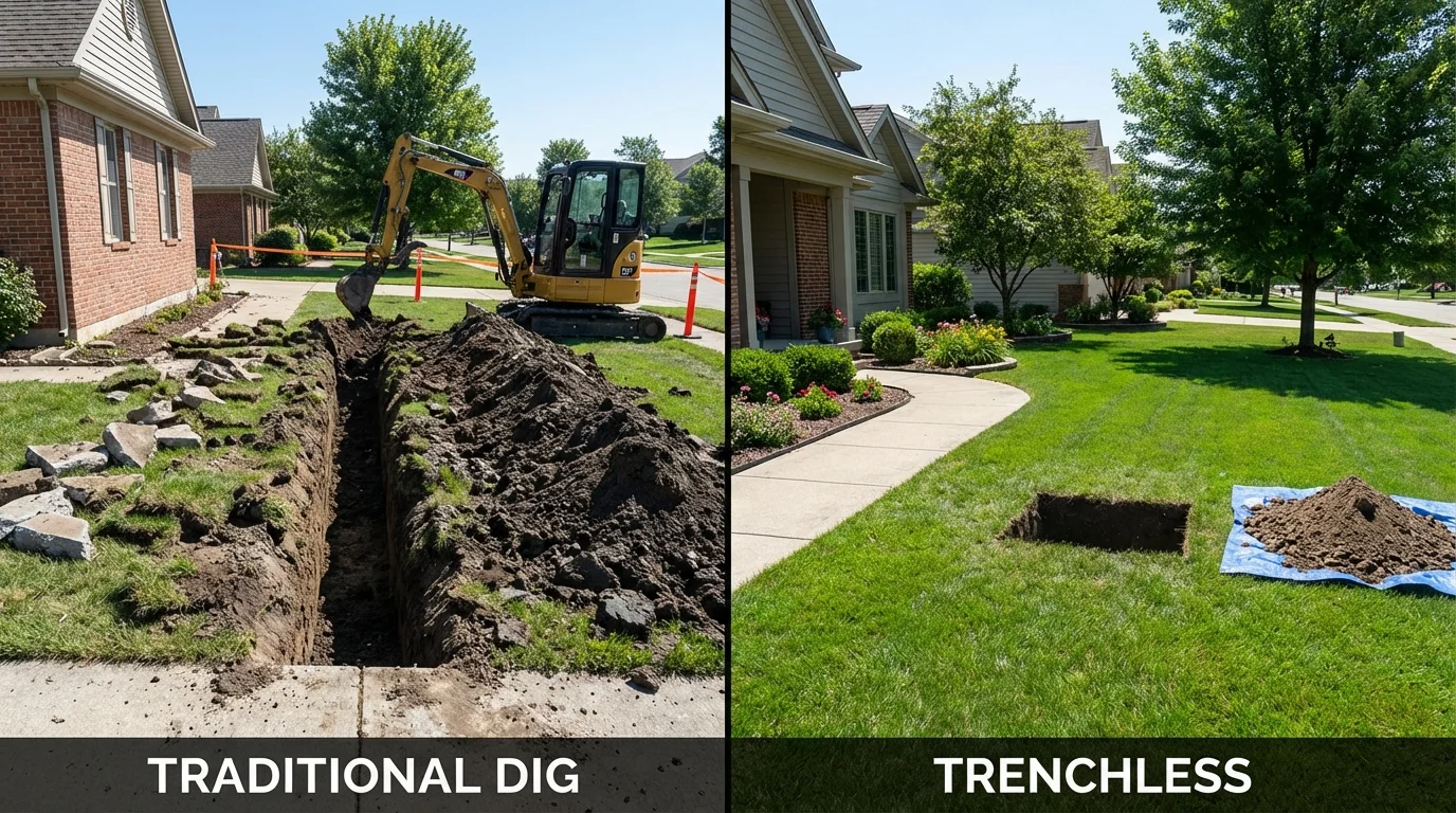 Trenchless sewer repair with minimal yard damage versus traditional excavation in Salmon, ID